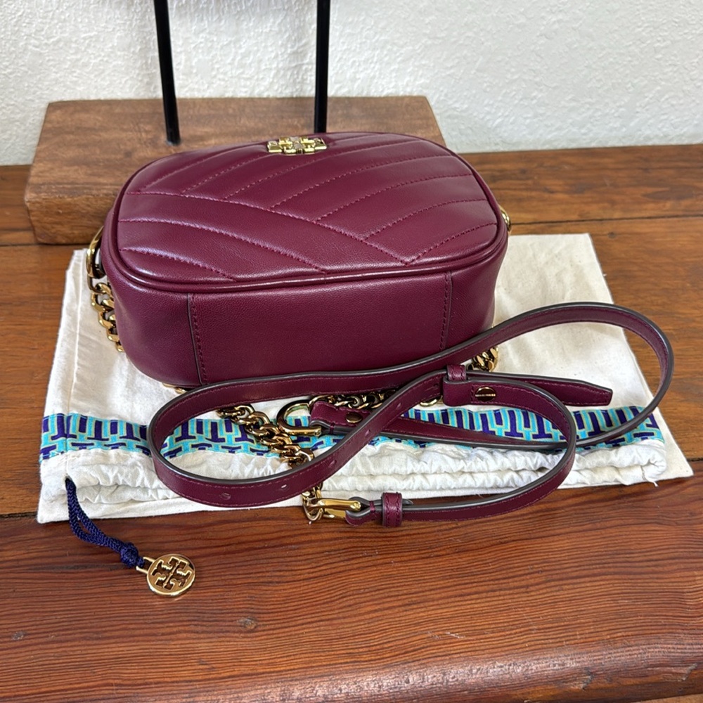 Tory Burch Kira Chevron Burgundy Quilted Crossbody mini bag.